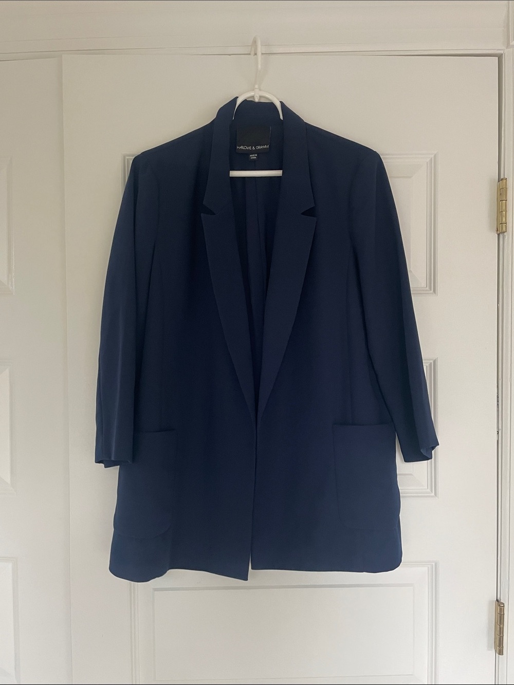 Harlowe & Graham Navy Longline Open-Front Blazer
